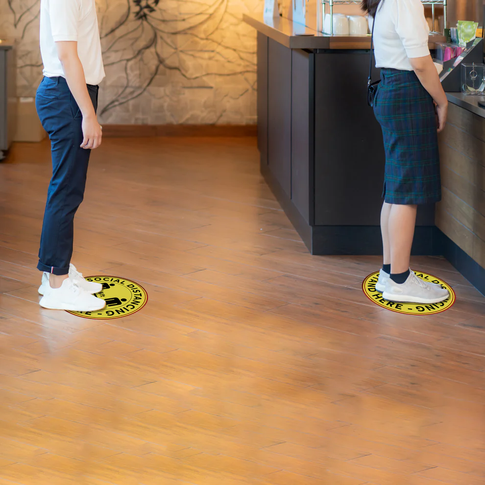 PFD-12Y - 12" Round Social Distancing Floor Decal, 10 pieces/pack - Chefcoca