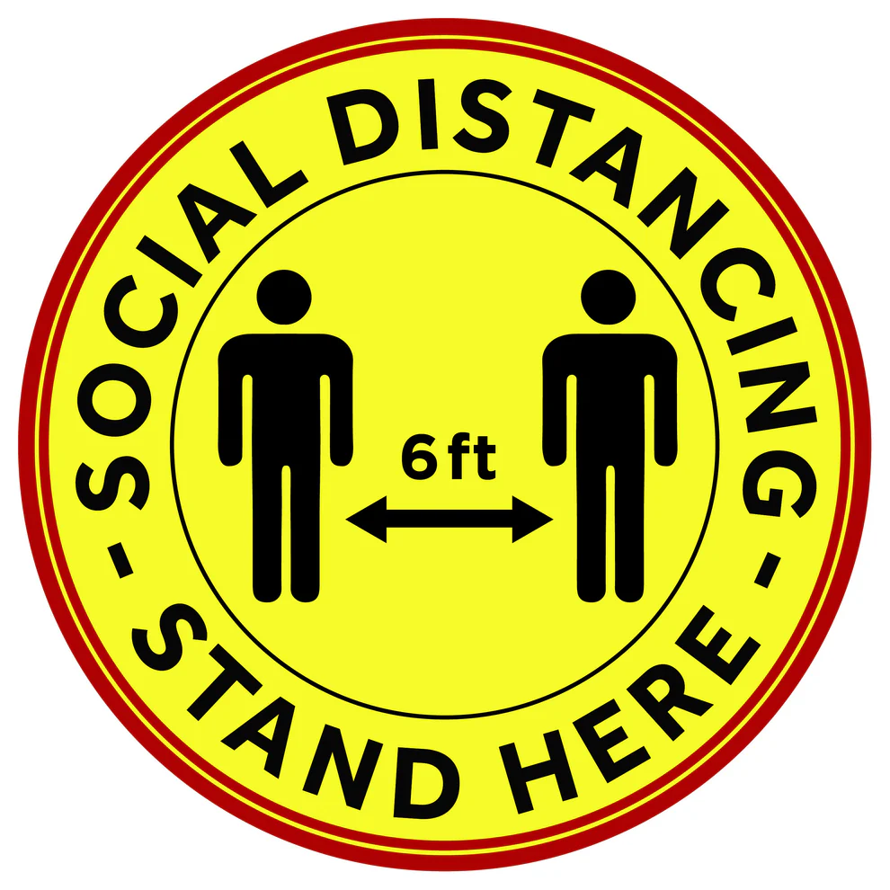 PFD-12Y - 12" Round Social Distancing Floor Decal, 10 pieces/pack - Chefcoca