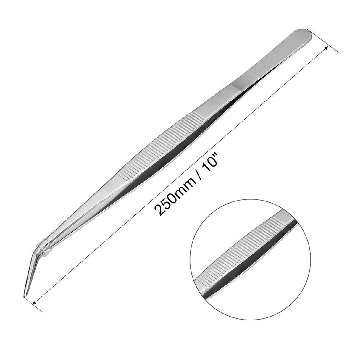 304 Stainless Steels Tweezers with curved 60 Degree Serrated Tip Professional Multi Purpose Tongs Tool for Industrial Work, Laboratory Use, Gardening - Chefcoca