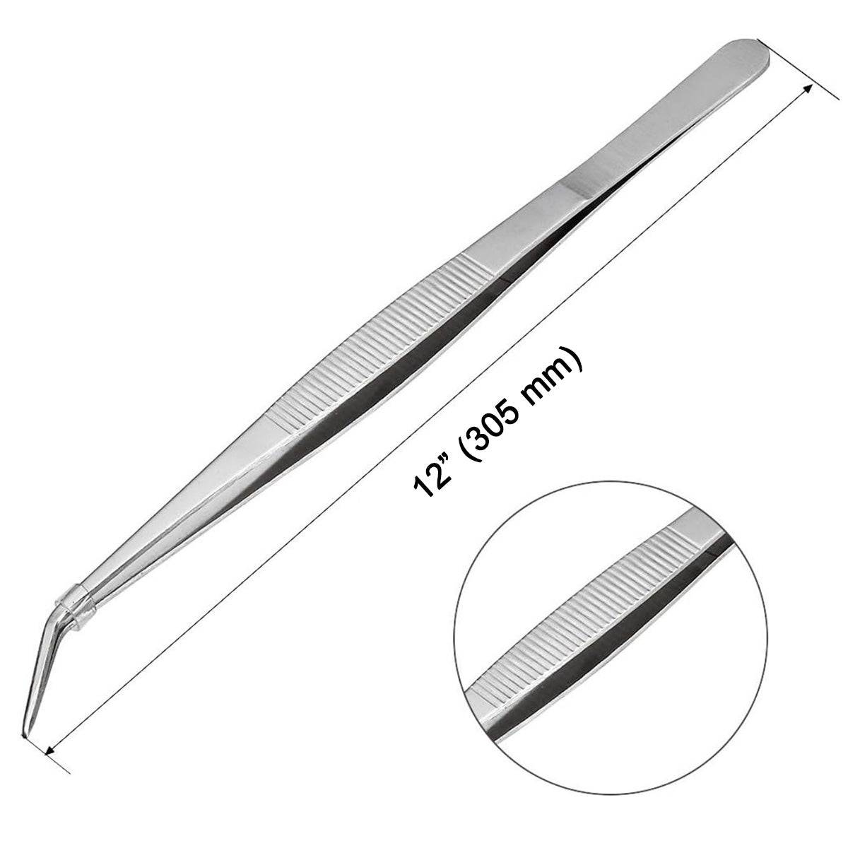 304 Stainless Steels Tweezers with curved 60 Degree Serrated Tip Professional Multi Purpose Tongs Tool for Industrial Work, Laboratory Use, Gardening - Chefcoca
