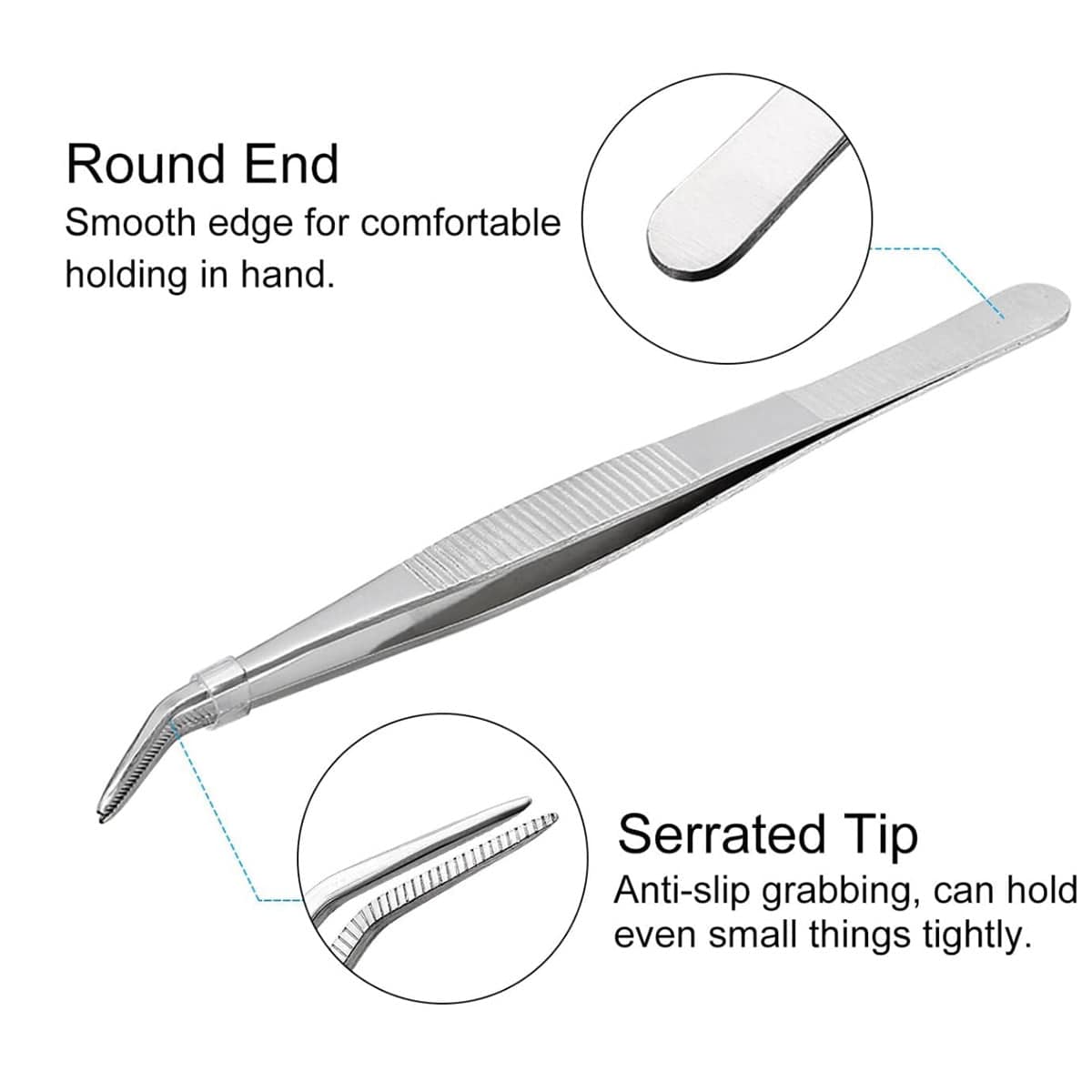 304 Stainless Steels Tweezers with curved 60 Degree Serrated Tip Professional Multi Purpose Tongs Tool for Industrial Work, Laboratory Use, Gardening - Chefcoca