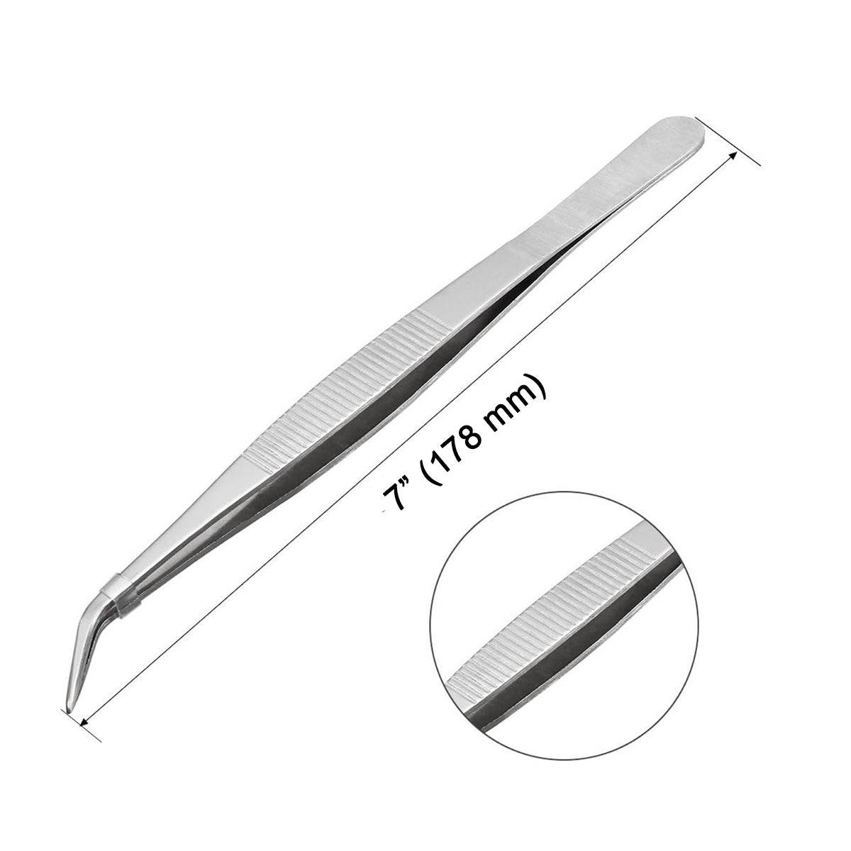 304 Stainless Steels Tweezers with curved 60 Degree Serrated Tip Professional Multi Purpose Tongs Tool for Industrial Work, Laboratory Use, Gardening - Chefcoca