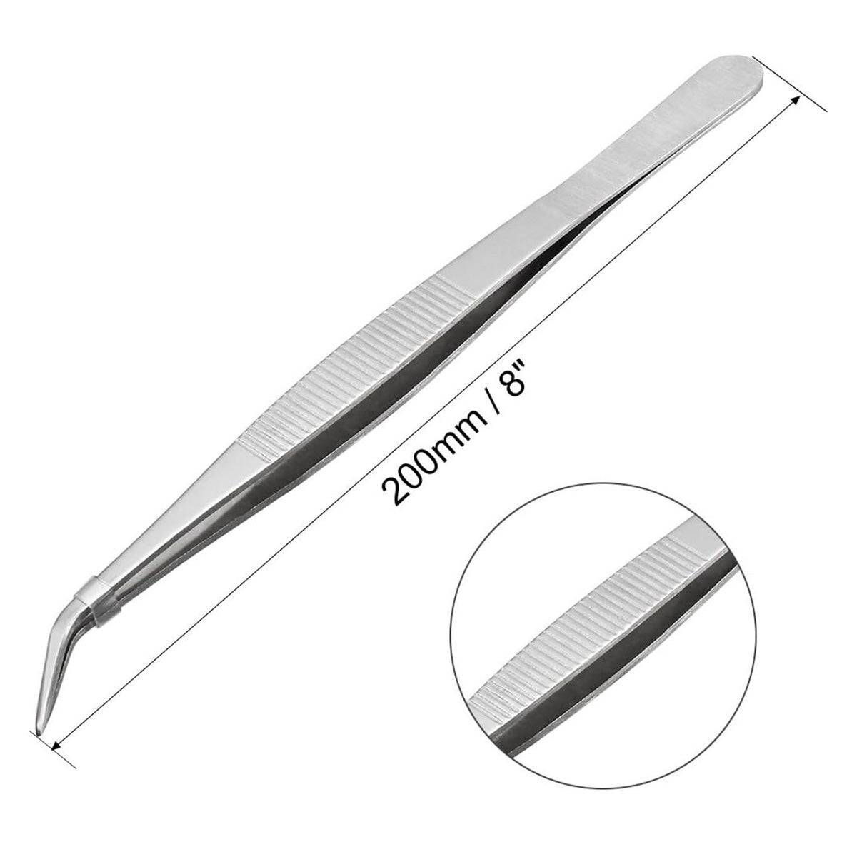 304 Stainless Steels Tweezers with curved 60 Degree Serrated Tip Professional Multi Purpose Tongs Tool for Industrial Work, Laboratory Use, Gardening - Chefcoca