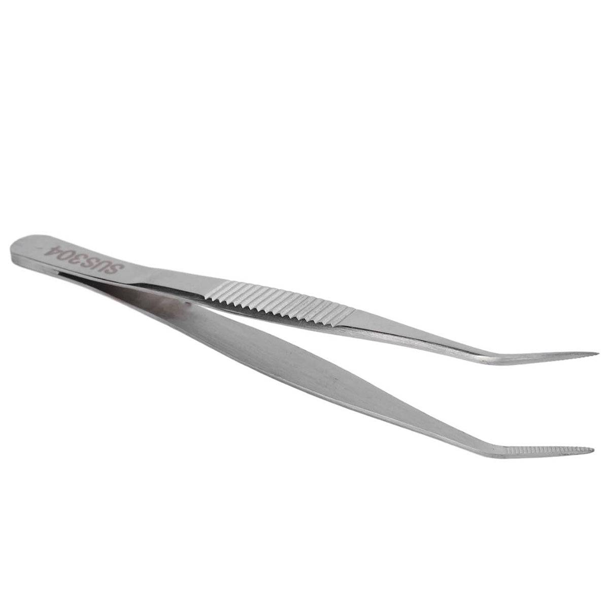 304 Stainless Steels Tweezers with curved 60 Degree Serrated Tip Professional Multi Purpose Tongs Tool for Industrial Work, Laboratory Use, Gardening - Chefcoca
