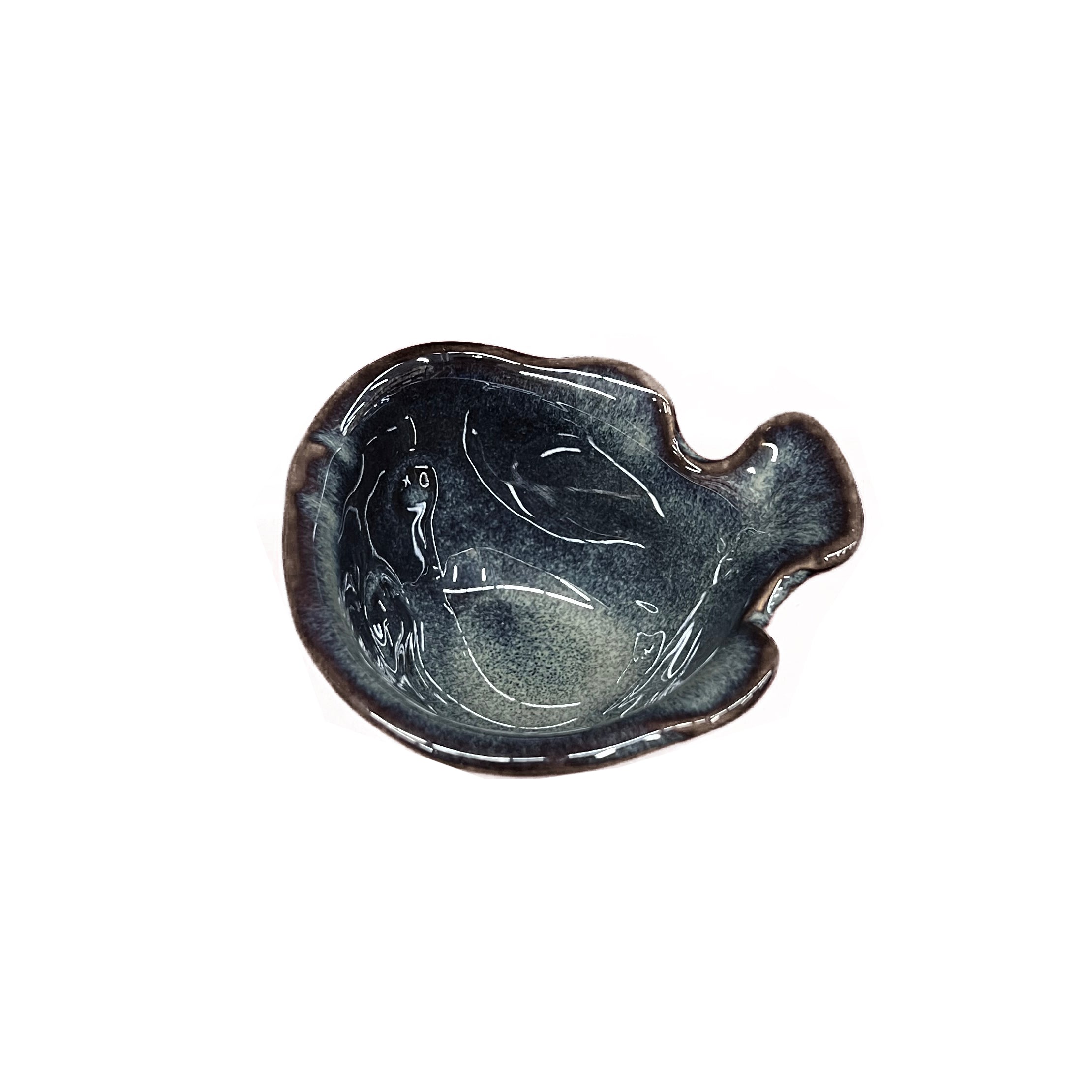 (PTC00303)  2 7/8" Dia, 1 3/4" high Blue-Green glaze with a mottled surface Pufferfish Shape Cup - Chefcoca