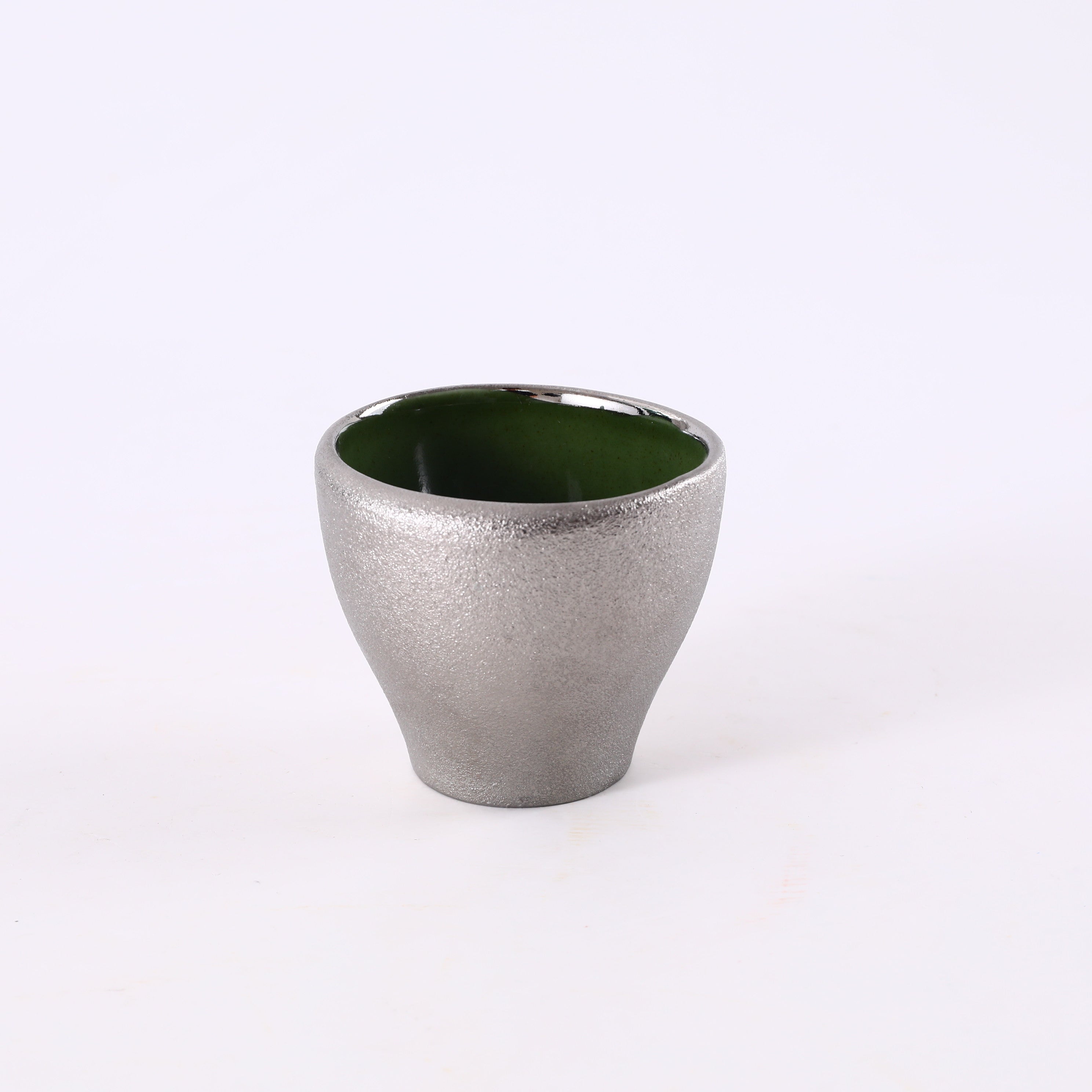 (PTC00403) 3" Dia Green inner and Silver outer Tea Cup - Chefcoca