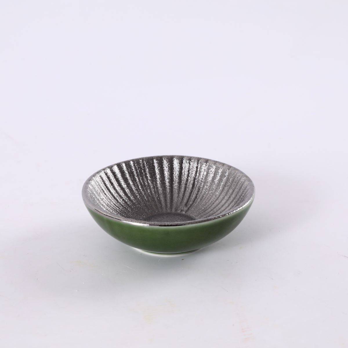 Silver and Green round Ceramic sauce dish ,Green and Silver(PTC00407) - Chefcoca