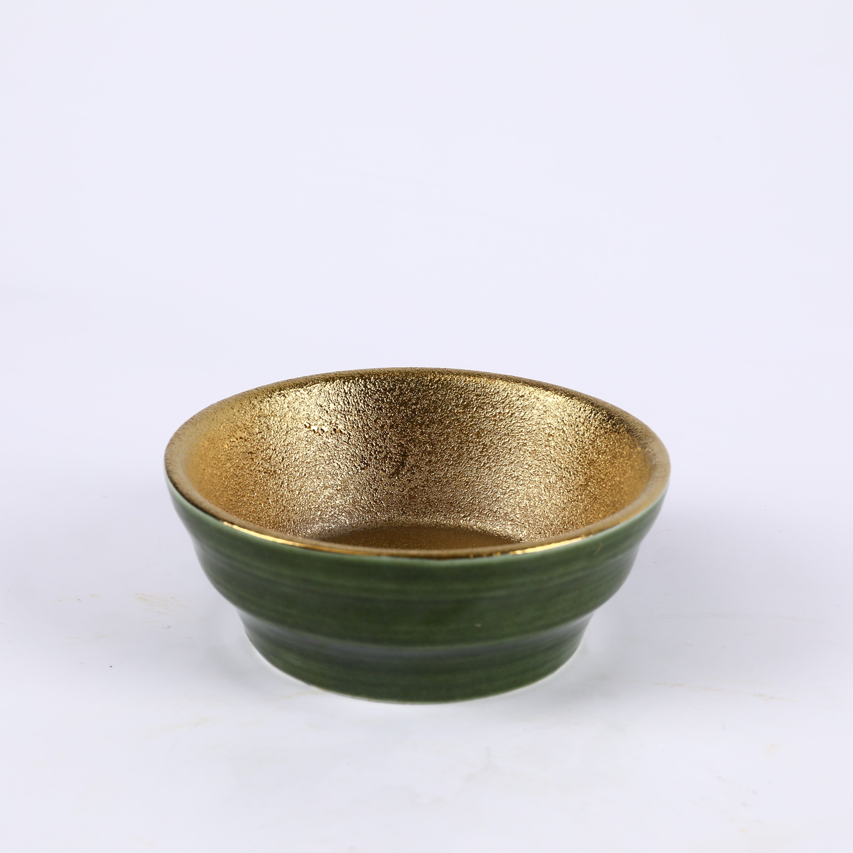 (PTC00409)  3 1/4" Dia Ceramic Golden inner and Green outer Round Bowl - Chefcoca