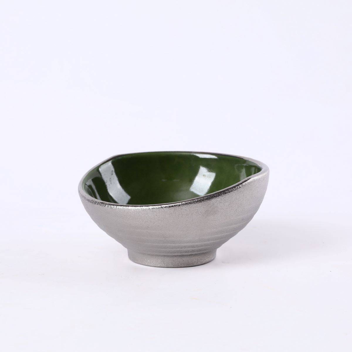 Silver Jaded Ceramic round swoop bowl, Green and Silver (PTC00410) - Chefcoca