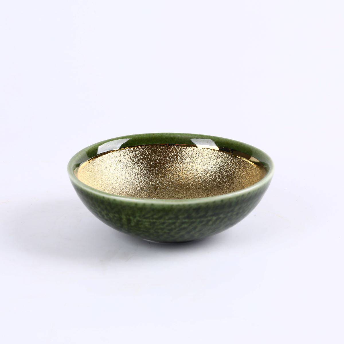 Golden & Green Jaded Ceramic round bowl (PTC00411) - Chefcoca