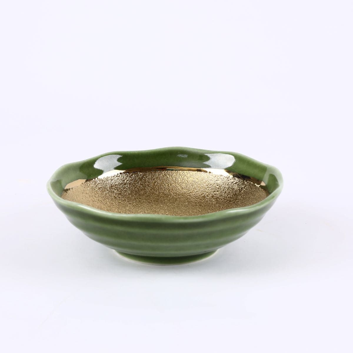 Golden & Green Jaded Ceramic round patterned bowl (PTC00412) - Chefcoca