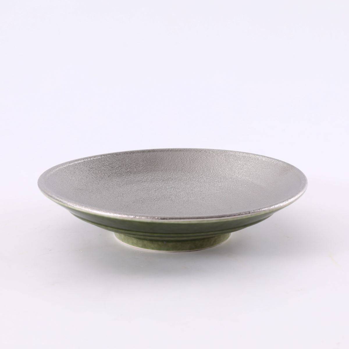 Ceramic silver Inner and Green outer Round elevated Plate,Green and Silver(PTC00420) - Chefcoca