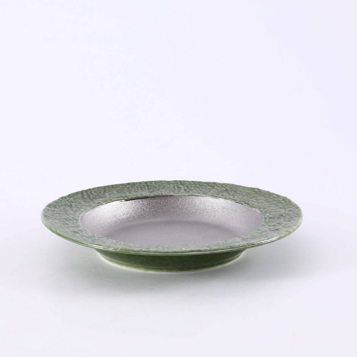 Ceramic silver jaded Round larger Plate,Green and Silver (PTC00422) - Chefcoca