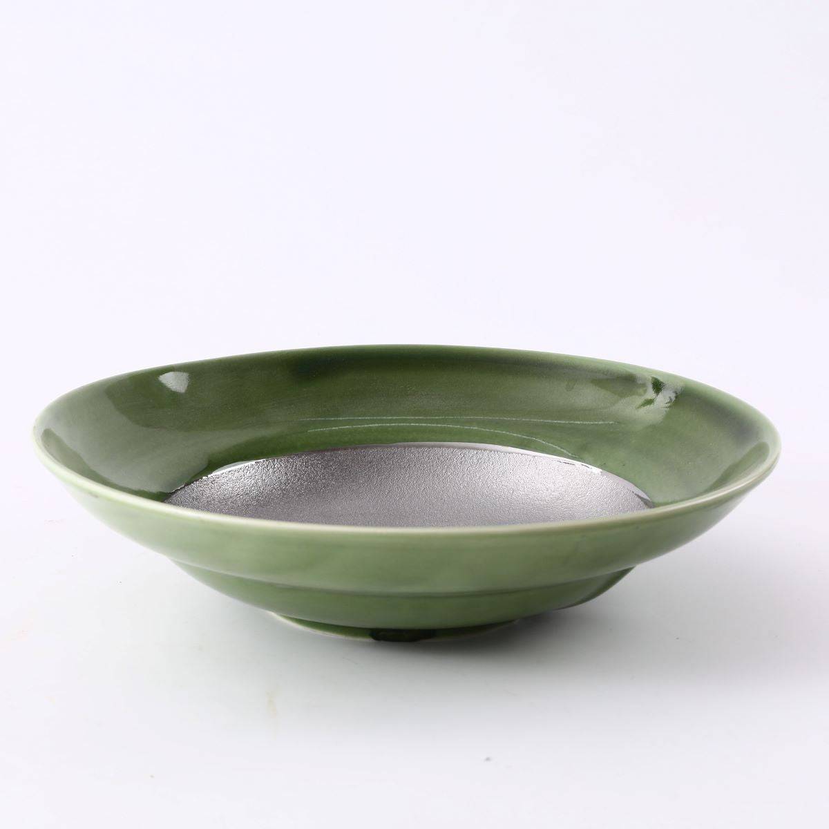 Ceramic silver Jaded  Round elevated Plate,Green and Silver,Green and Silver(PTC00426) - Chefcoca