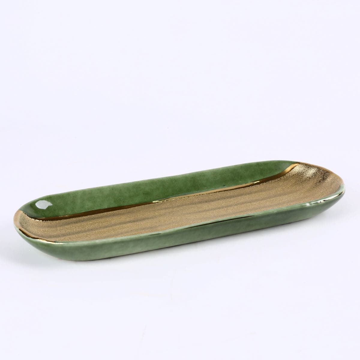 Golden & Green Ceramic Serving Tray (PTC00431) - Chefcoca