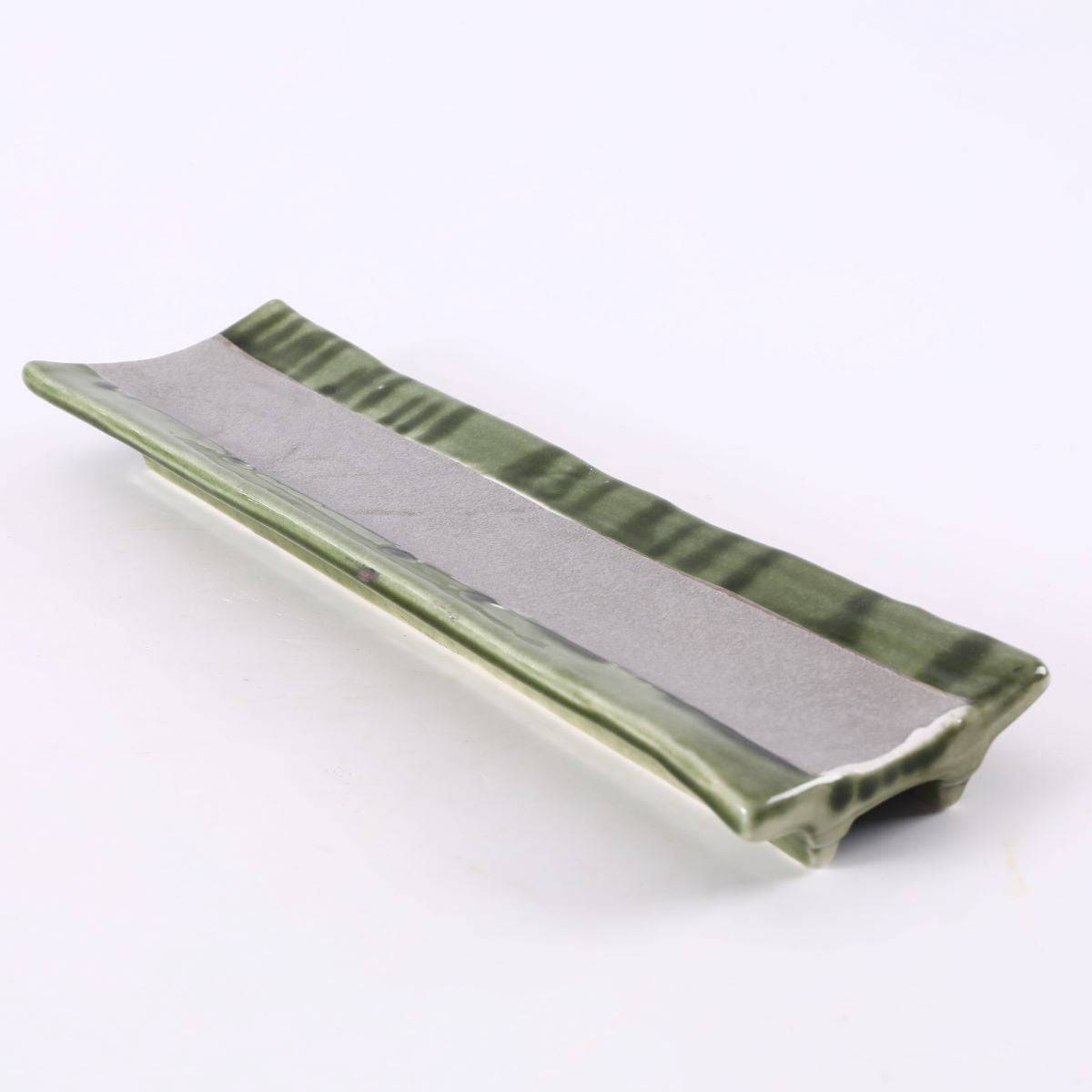 Ceramic Silver Inner and Green outer Rectangle Plate,Green and Silver (PTC00432) - Chefcoca