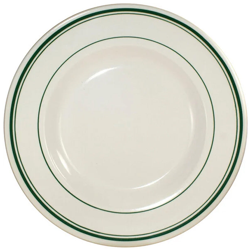 Chefco, VIC-125 Ivory (American White) Porcelain China Pasta Bowl with Green Bands,30 oz