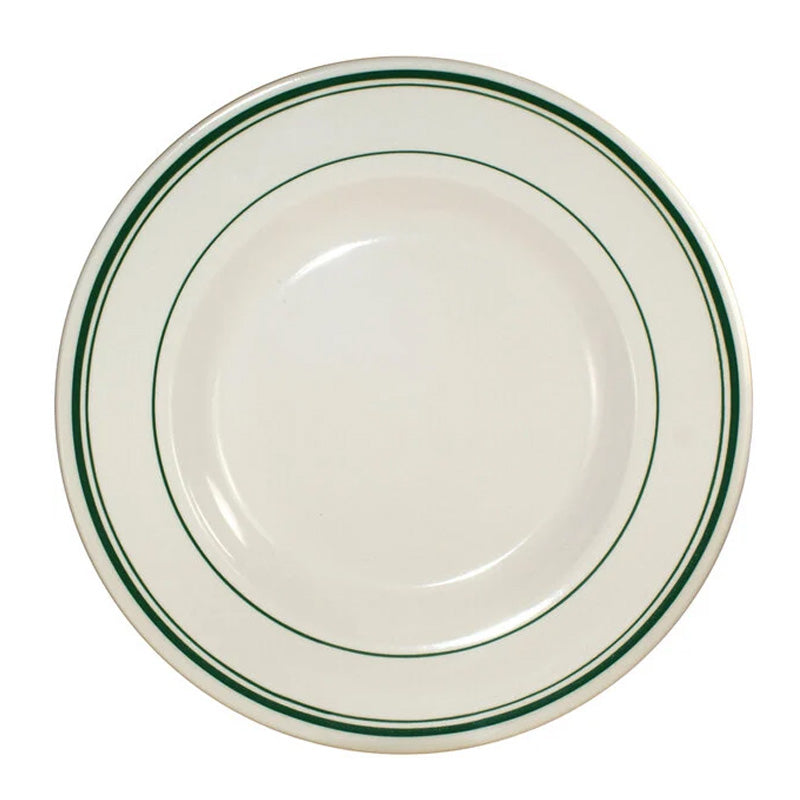 Chefco, VIC-105 Ivory (American White) Porcelain China Pasta Bowl with Green Bands,16 oz