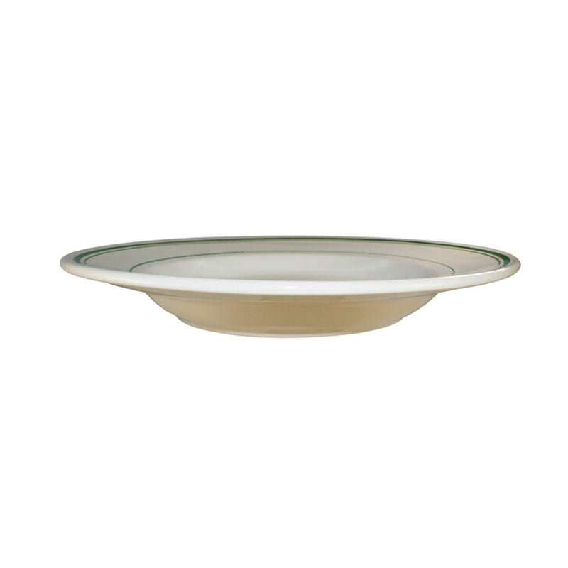 Chefco, VIC-125 Ivory (American White) Porcelain China Pasta Bowl with Green Bands,30 oz