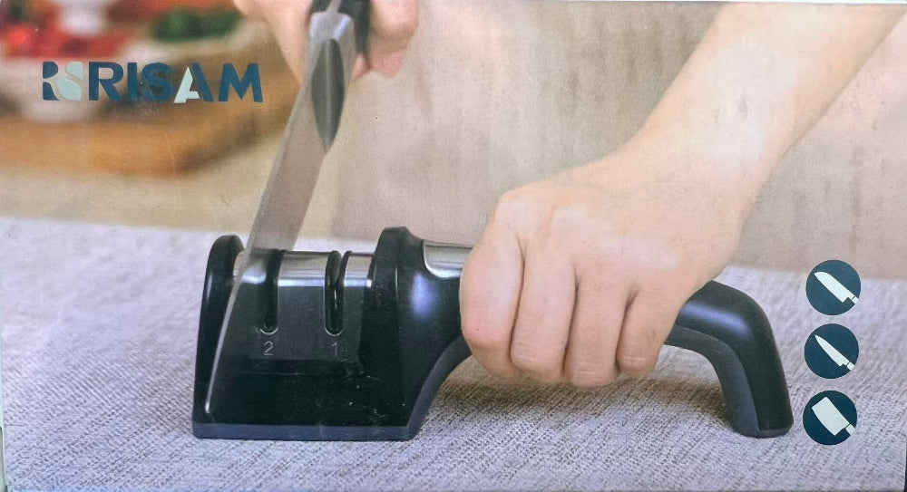 Risam,RM003, Diamond & Ceramic Knife Sharpener – 2-Stage Manual Sharpening Tool with Ergonomic Handle - Chefcoca