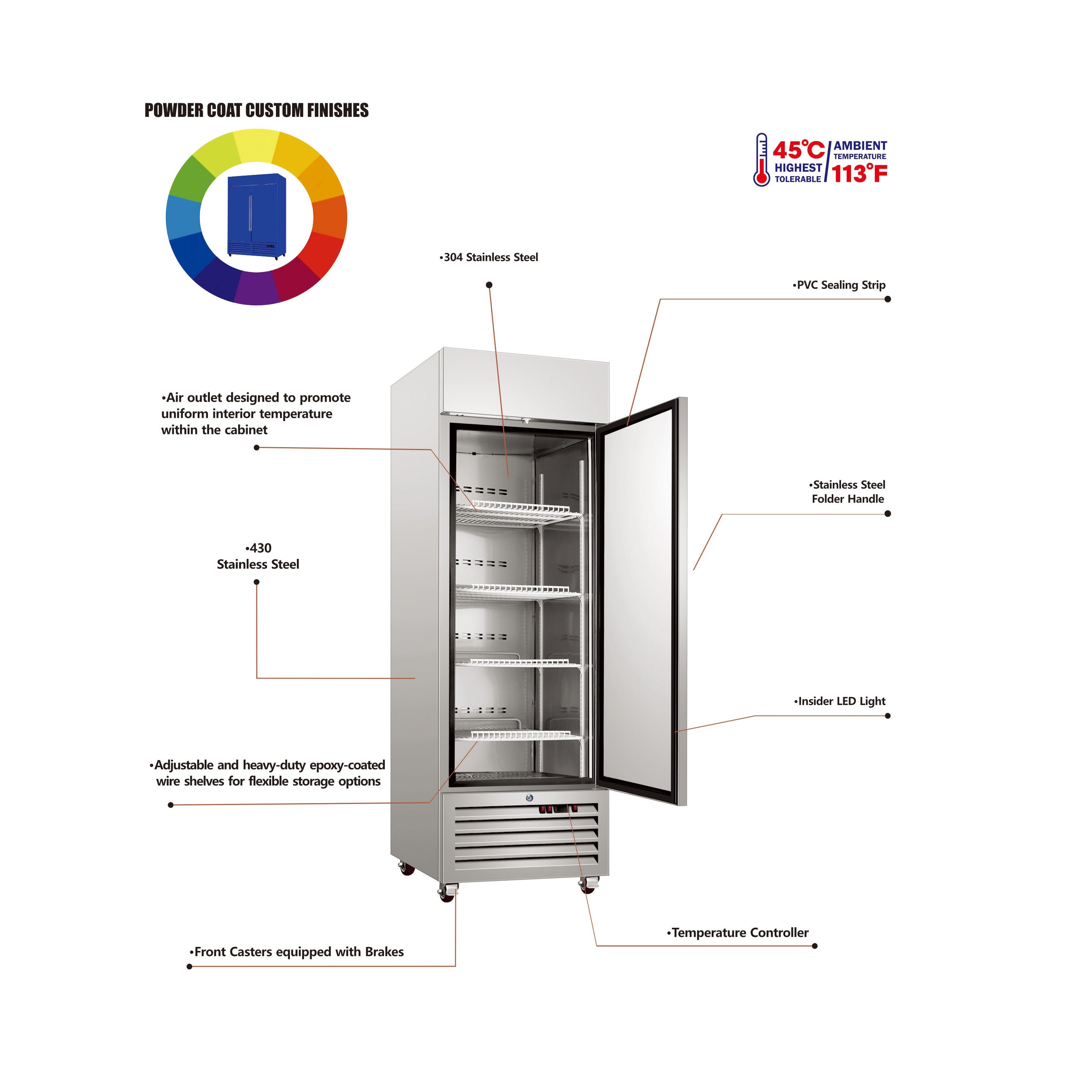 Sub-Equip, C-27BR 27"Solid Door Reach-in Cooler/Refrigerator - Chefcoca