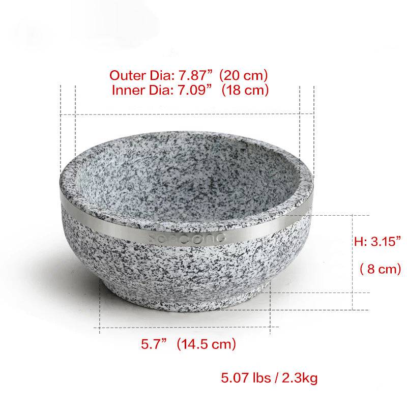 CHEFCO,SBS-20, Bibimbap Stone Bowl With Wooden Base-Natural Stone Cooking Soup Bowl(20cm/7.9" Dia) - Chefcoca
