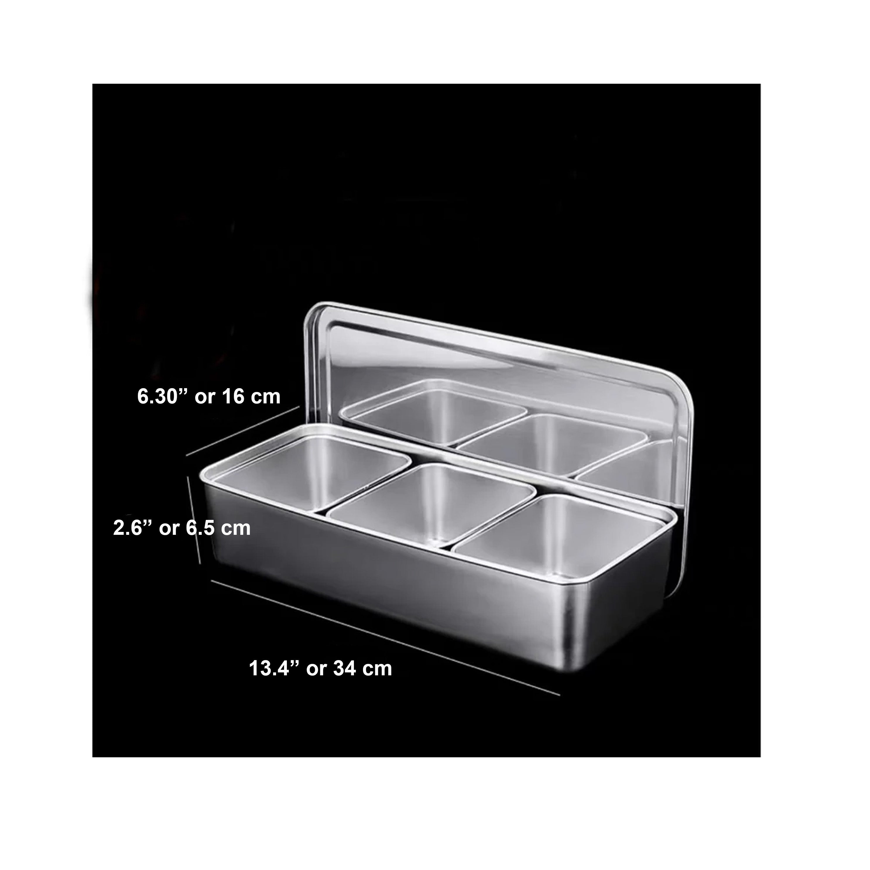 Stainless Steel Sauce/Condiment Box with Rectangular Containers (SBX-3) - Chefcoca