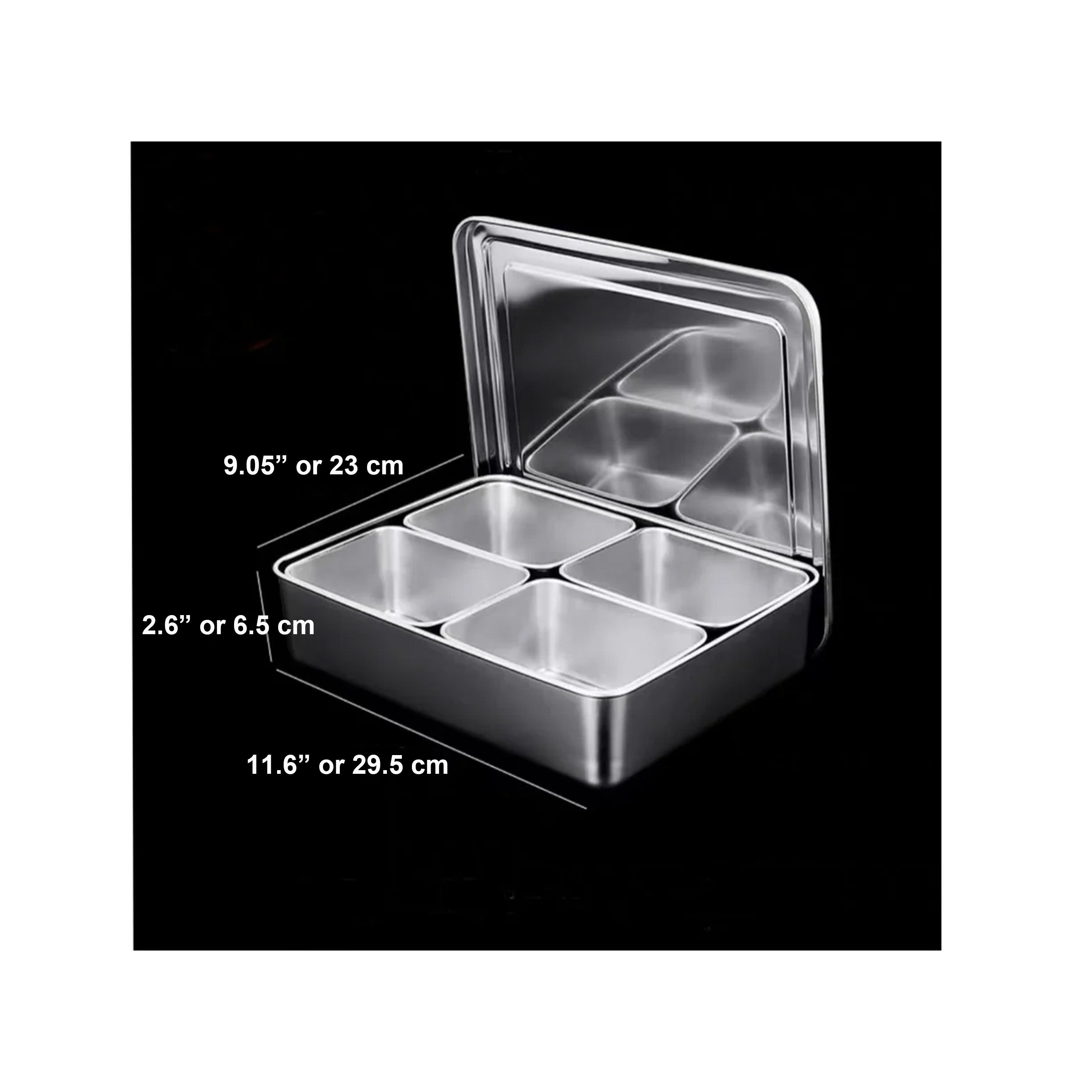 Stainless Steel Sauce/Condiment Box with Rectangular Containers (SBX-4) - Chefcoca