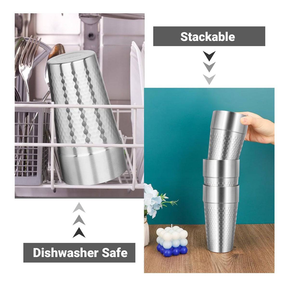 304 Stainless Steel stackable silver double wall cup - Chefcoca