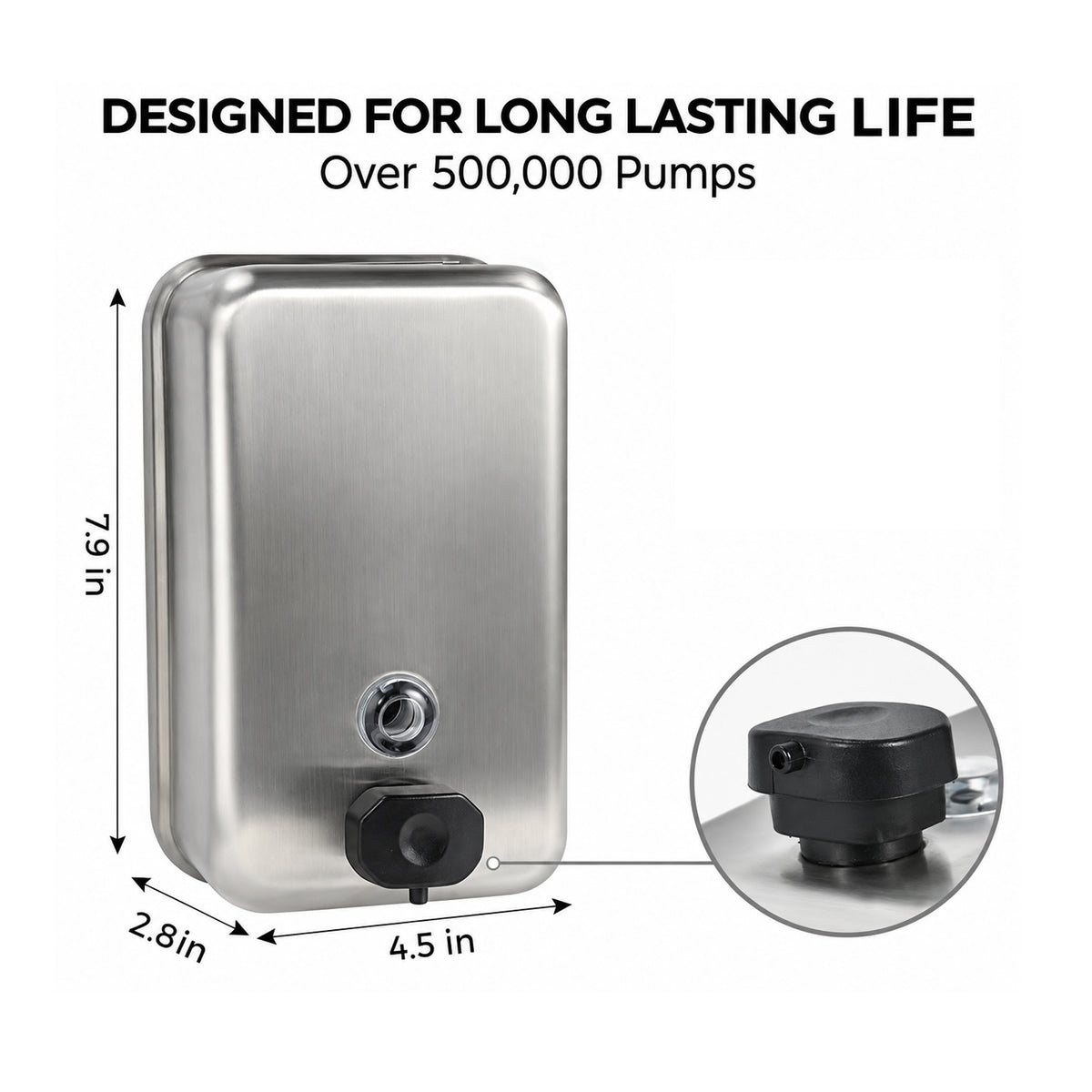 Chefco, SD-1100,Heavy Duty Stainless Steel Wall-Mounted Soap Dispenser