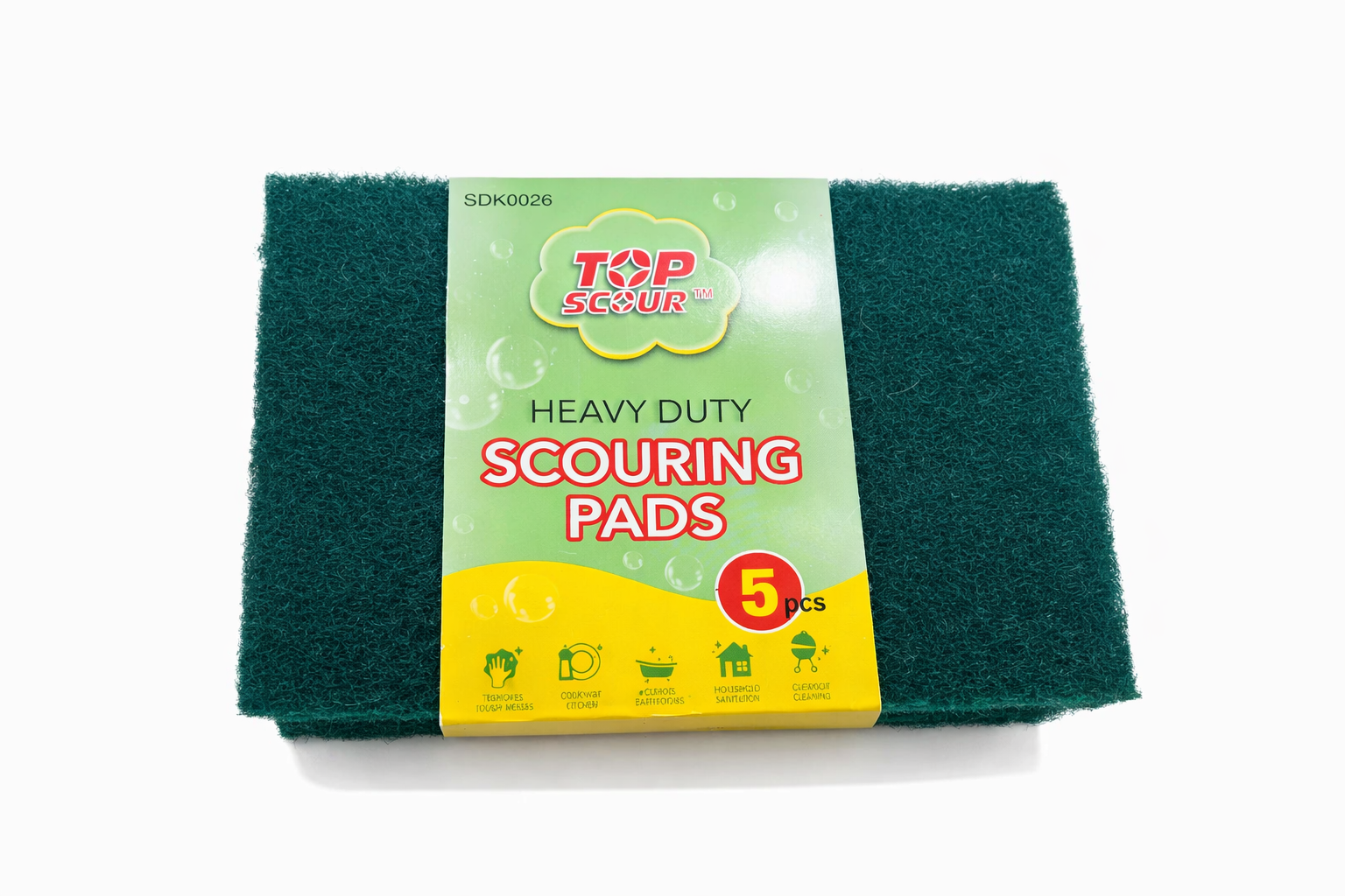 Sub-equip,SDK0026,Heavy Duty Scouring Pad ,Green(5pcs/pack) - Chefcoca