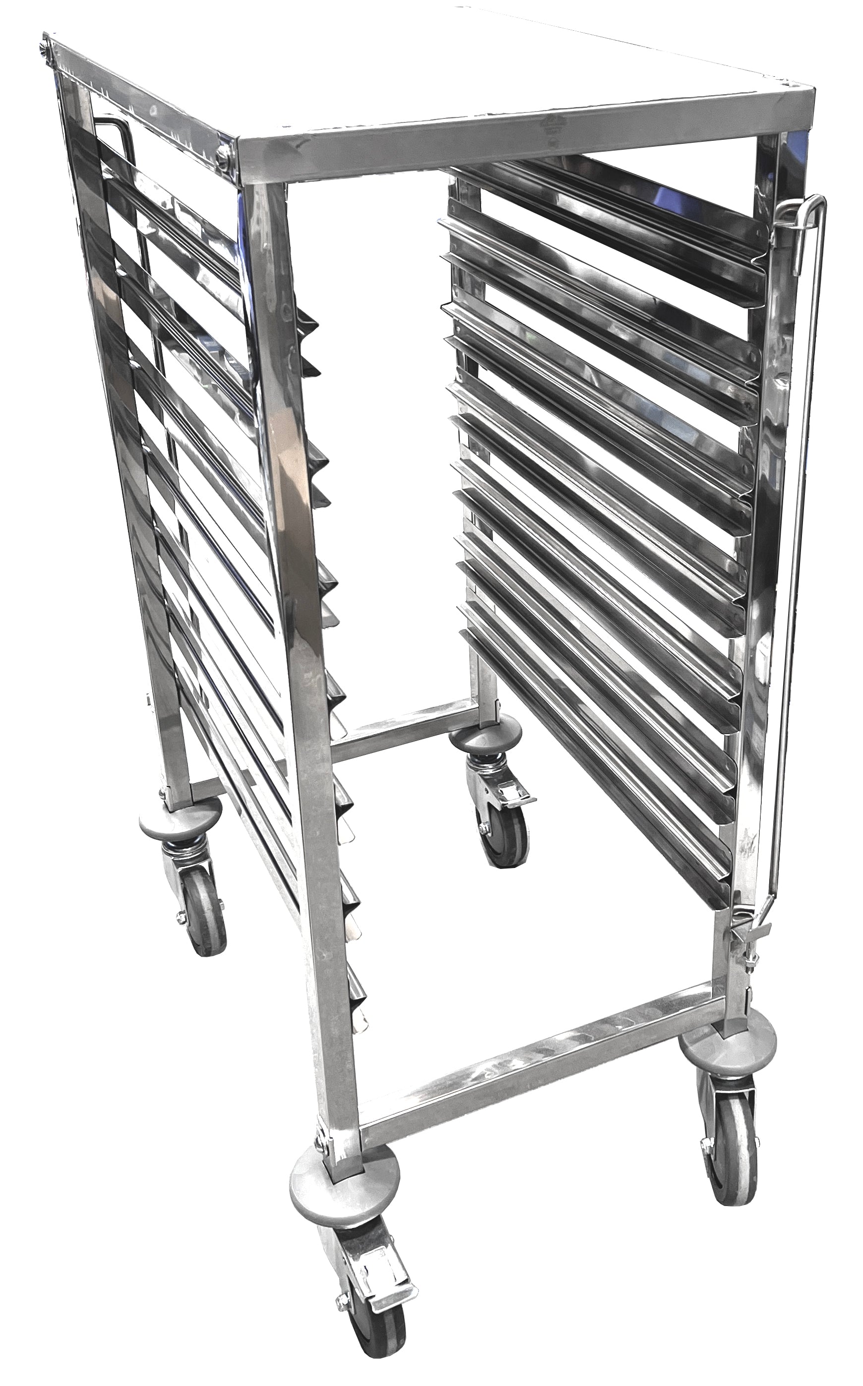 7-Tiered Stainless Steel Steam Pan Rack with Brakes & Work Surface - Chefcoca