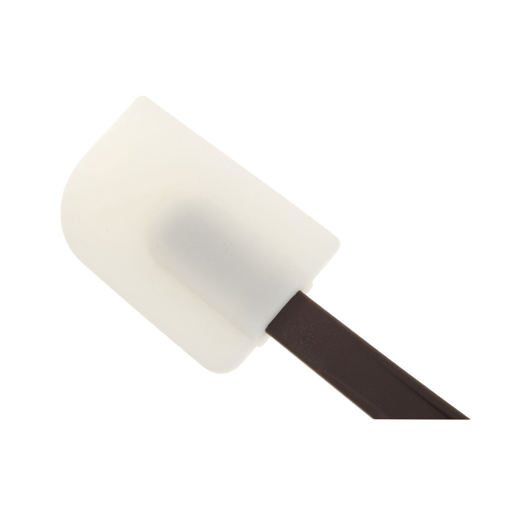 Sub-Equip White Silicone Flat Spoon Spatula with Brown Nylon Handle (10" - 16" Length) - Chefcoca
