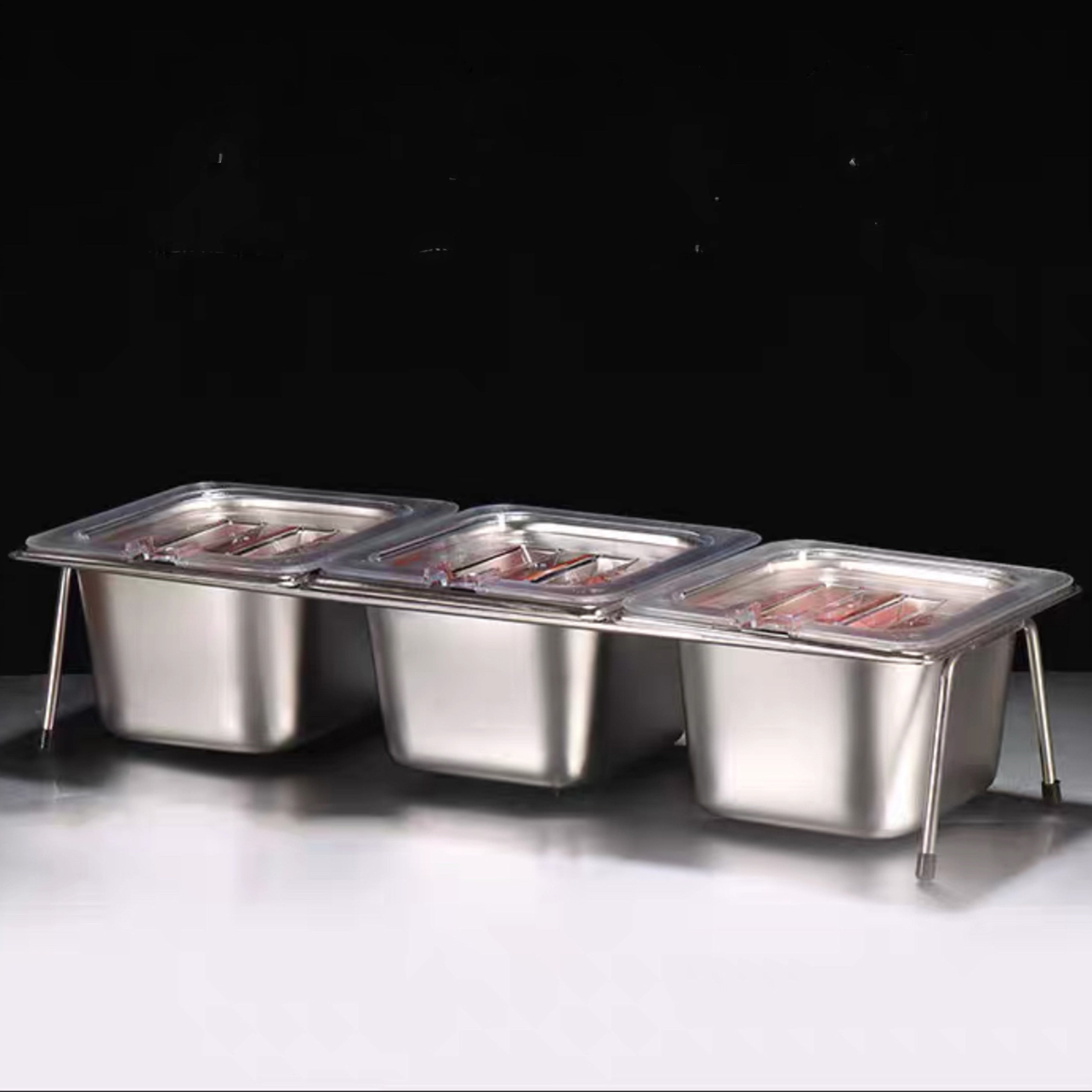 Stainless steel rectangle steam pan holder, fit for 3 pcs 1/6 Size steam pans, Holder Only - Chefcoca