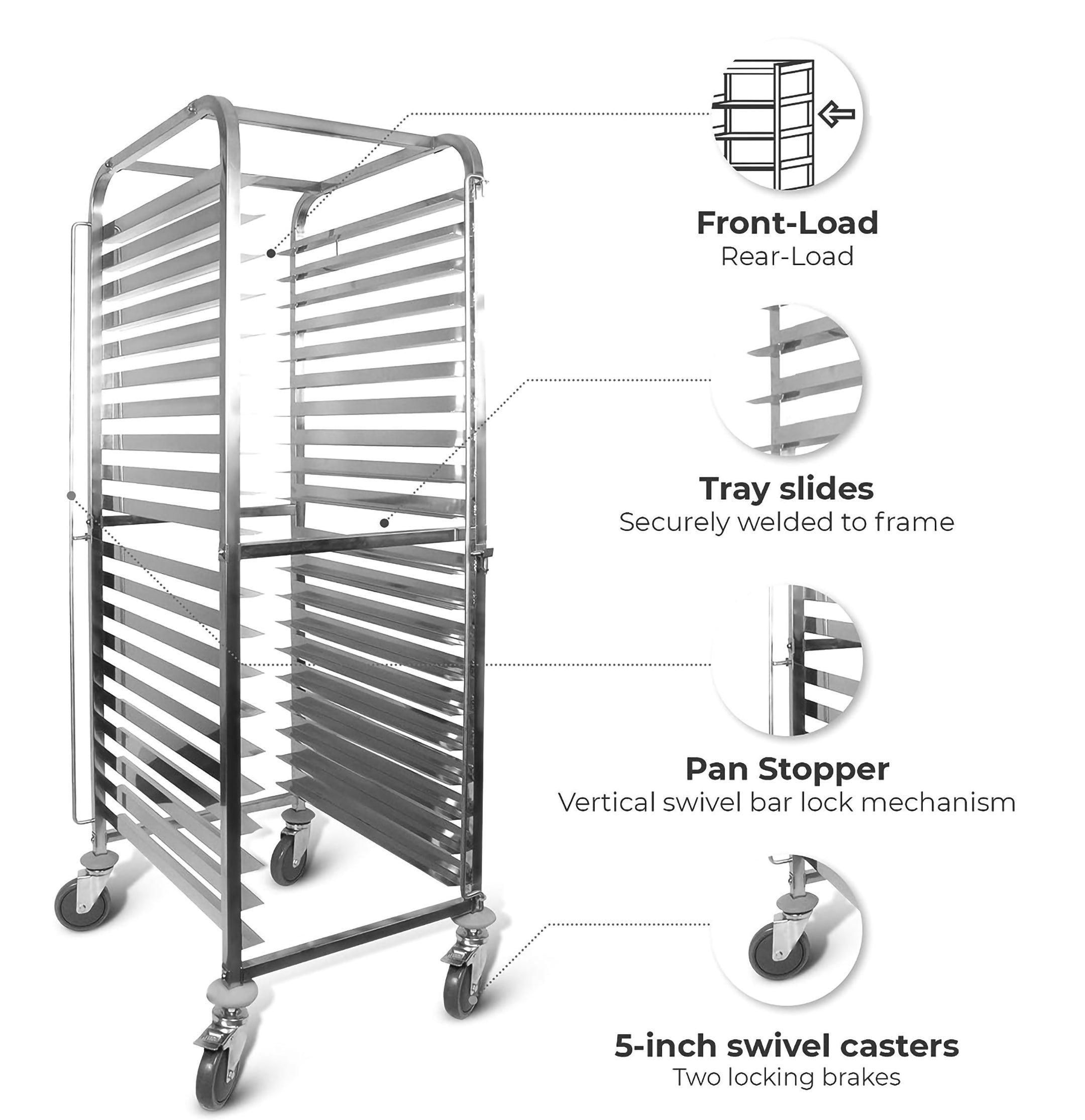 20-Tiered Stainless Steel Sheet Pan Rack with Brakes - Chefcoca