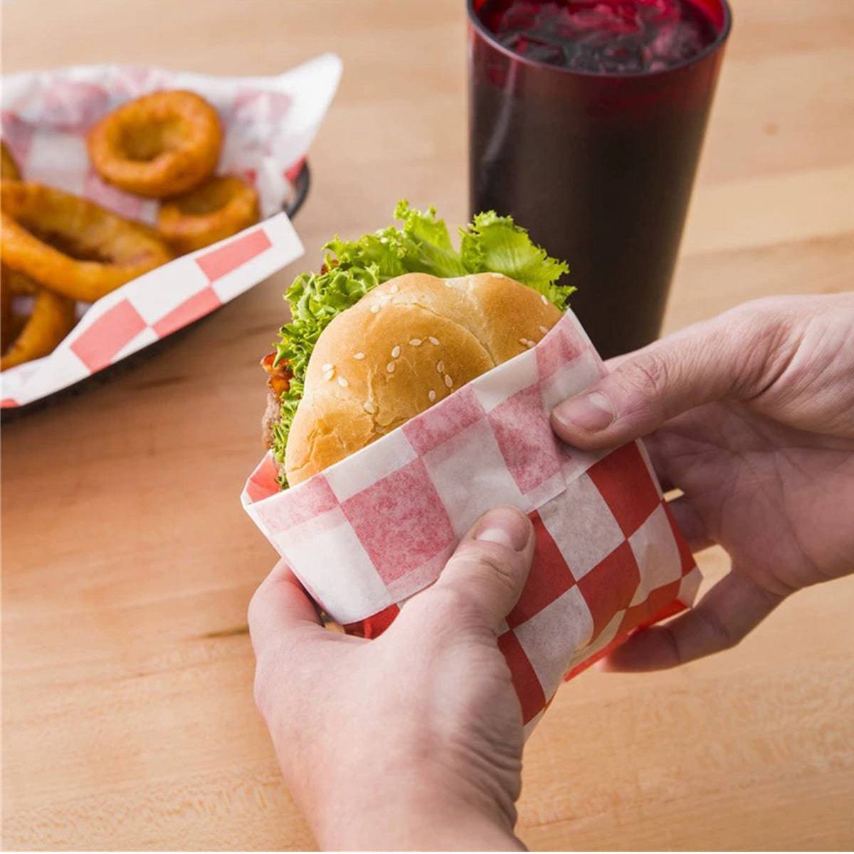 Wrap Paper, Red & White Greaseproof Sandwich Wrap Paper Deli Paper Wax Paper (200 Sheets) - Chefcoca