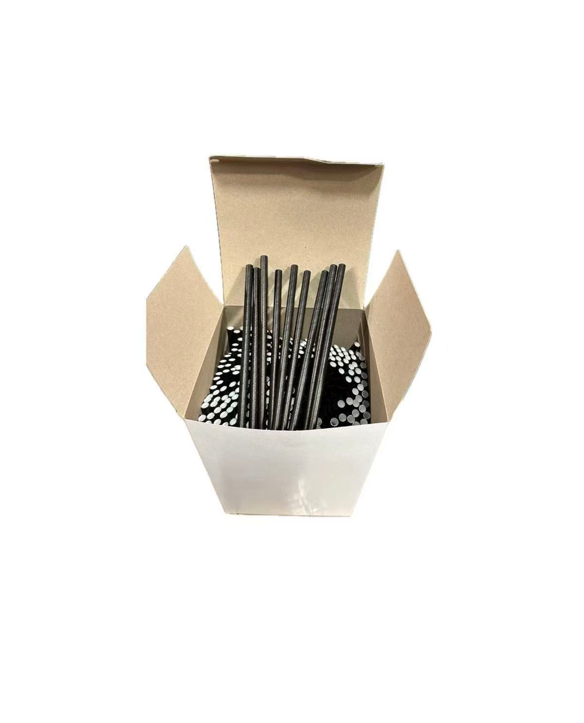 SW-88B, Black Wrapped Paper Straws(8"Lx 8mmDia,250Pcs/Pack)Lucky