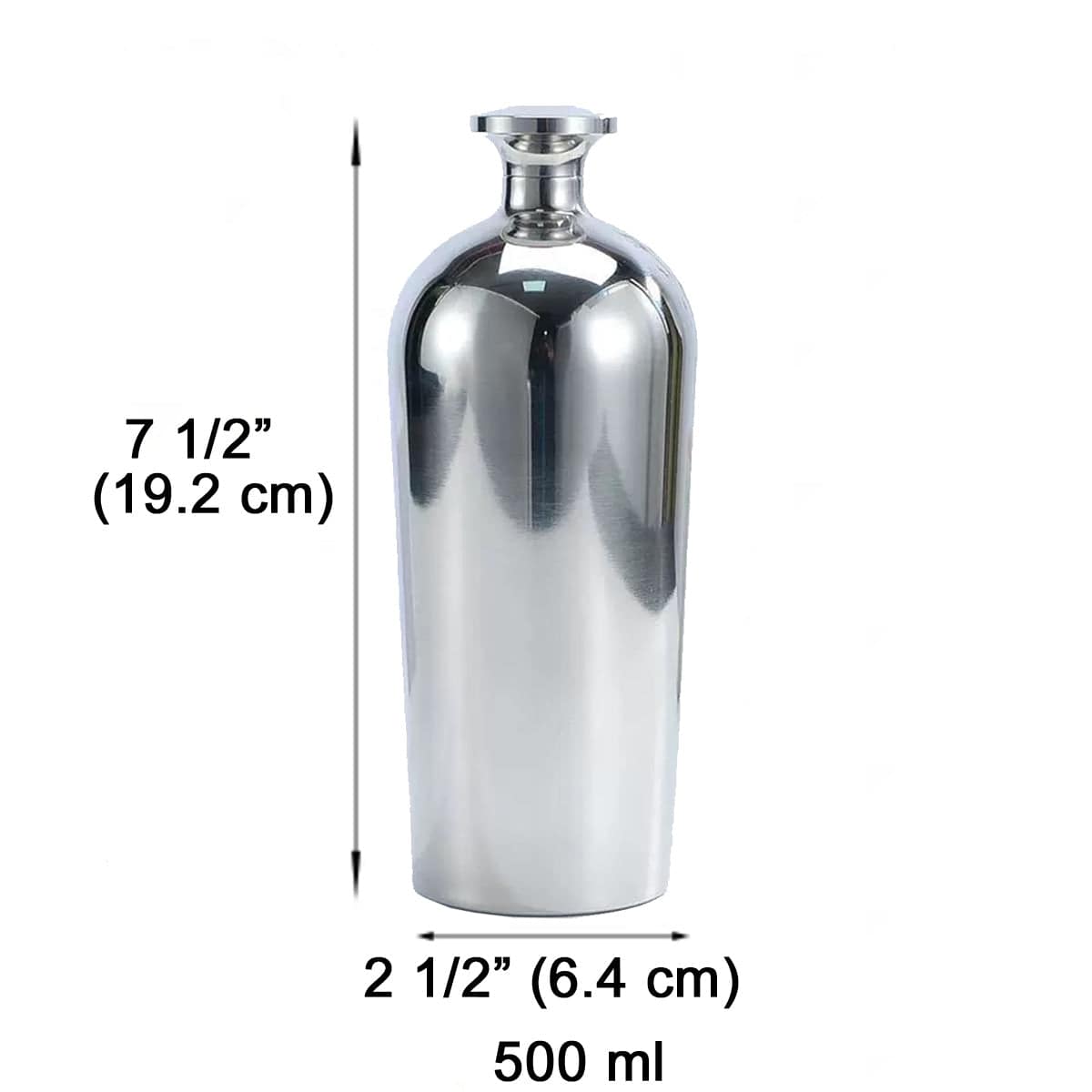 304 Stainless Steel Wine bottle with lid, Silver, 500ML - Chefcoca