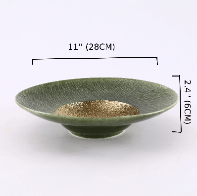 Round Emerald Gold Ceramic Dish (PTC00425) - Chefcoca