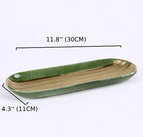 Golden & Green Ceramic Serving Tray (PTC00431) - Chefcoca