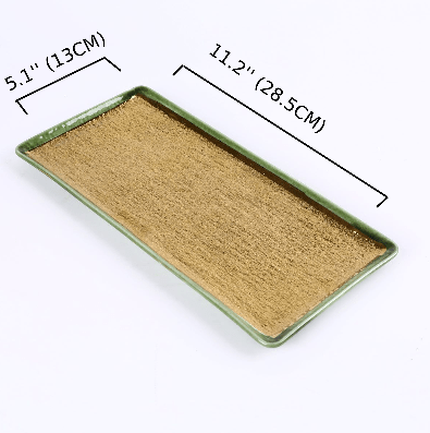 Ceramic Golden & Green Rectangle Plate, Golden & Green (PTC00430) - Chefcoca