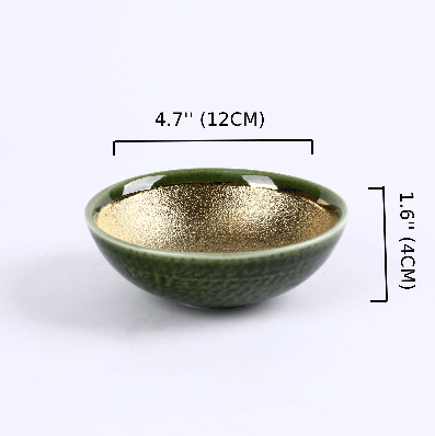 Golden & Green Jaded Ceramic round bowl (PTC00411) - Chefcoca