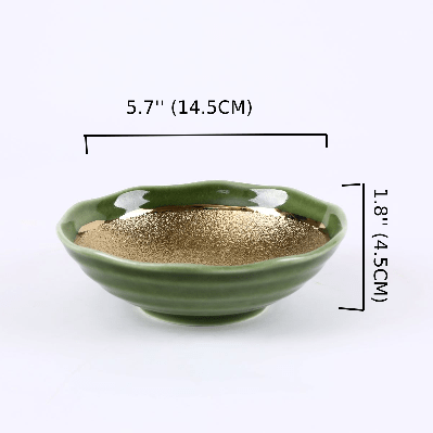 Golden & Green Jaded Ceramic round patterned bowl (PTC00412) - Chefcoca