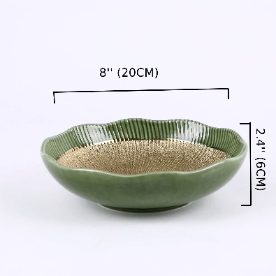 Golden & Green Jaded Ceramic round interior striped larger bowl (PTC00416) - Chefcoca