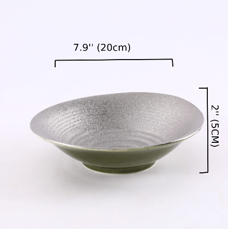 Silver Jaded Ceramic asymmetrical bowl,Green and Silver (PTC00415) - Chefcoca