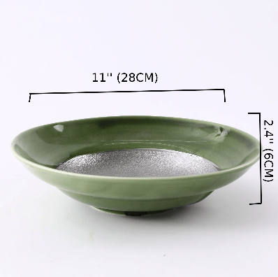 Ceramic silver Jaded  Round elevated Plate,Green and Silver,Green and Silver(PTC00426) - Chefcoca