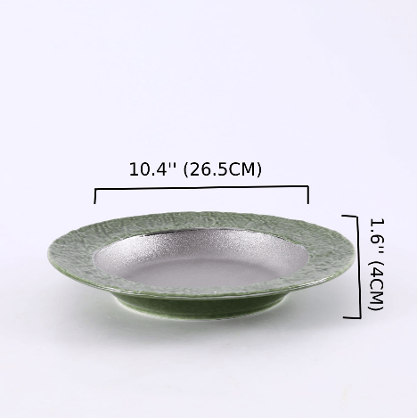 Ceramic silver jaded Round larger Plate,Green and Silver (PTC00422) - Chefcoca