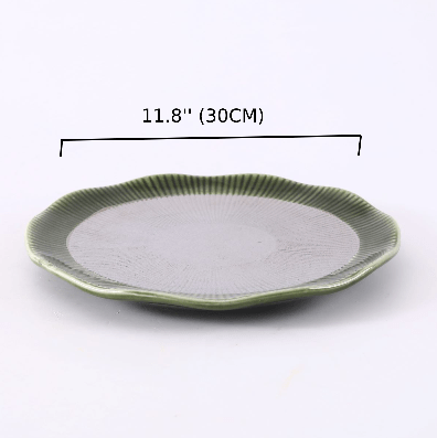 Ceramic silver jaded curve edged Round Plate,Green and Silver (PTC00429) - Chefcoca