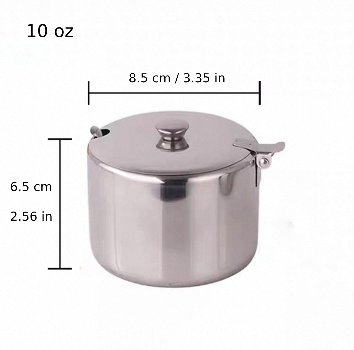Stainless Steel Sugar Bowl w/Cover, 10 oz (T-710) - Chefcoca