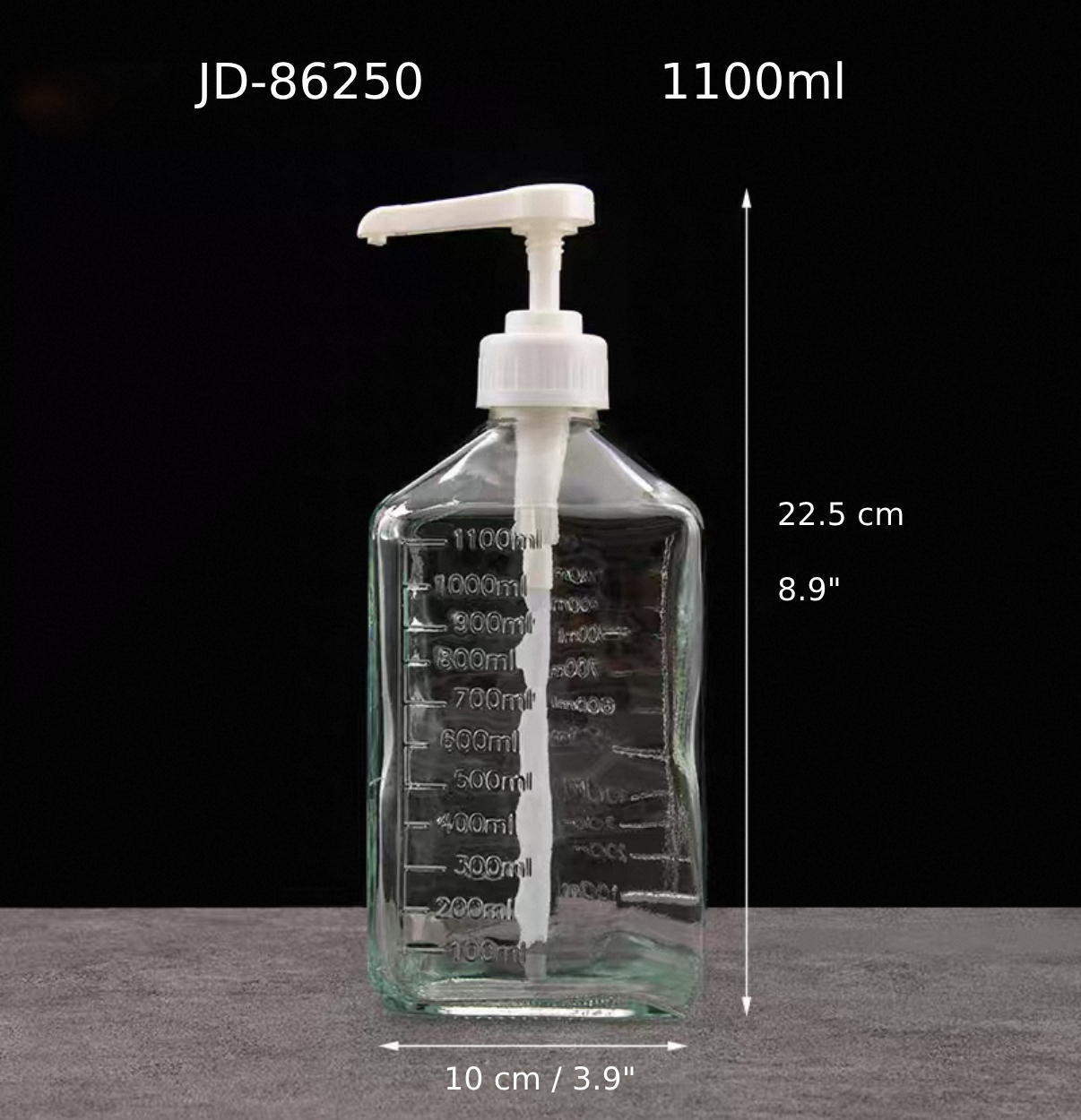 Glass Syrup Bottle with Pump, 1100ml (JD-86250) - Chefcoca